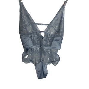 Yandy House of Desire blue satin lace cutout thong teddy lingerie bodysuit XL